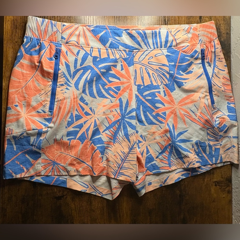 Columbia Women's Tropical Print Athletic Shorts - Orange and Blue